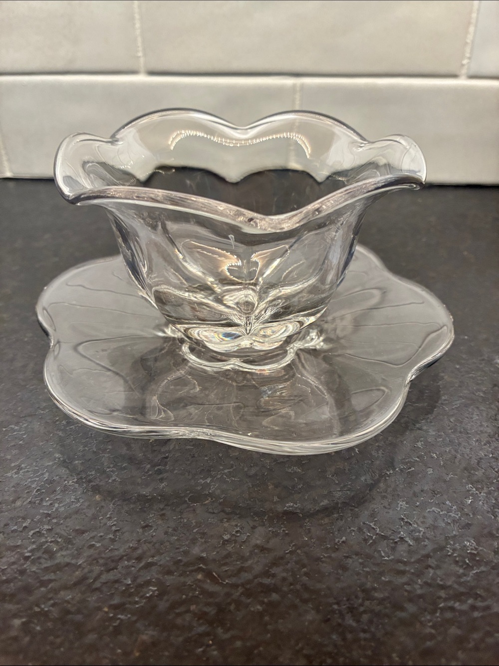Duncan and Miller Glass Mayonnaise bowl & under dish